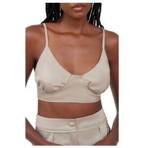 4th & Reckless Francesca Satin Crop Camisole Top Taupe Brown Size M NWT